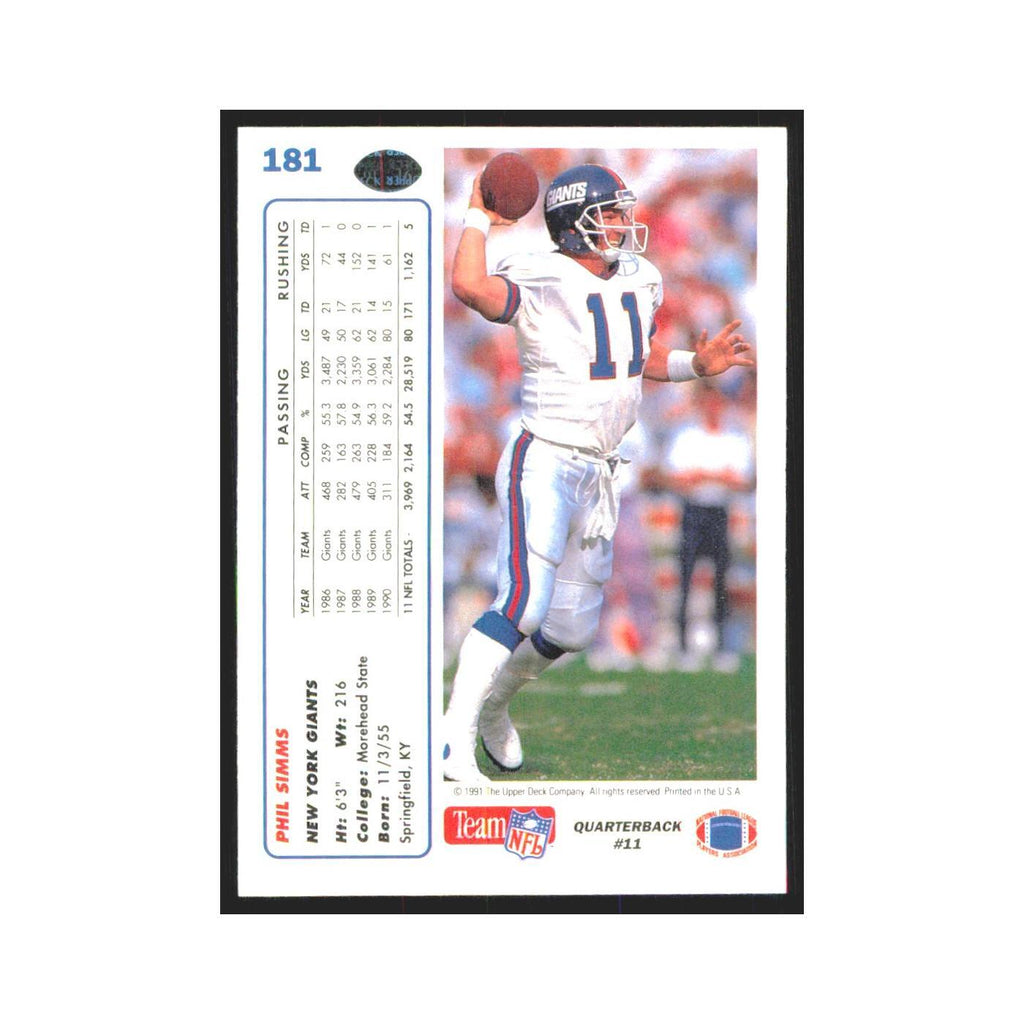 1991 Upper Deck Phil Simms Giants #181