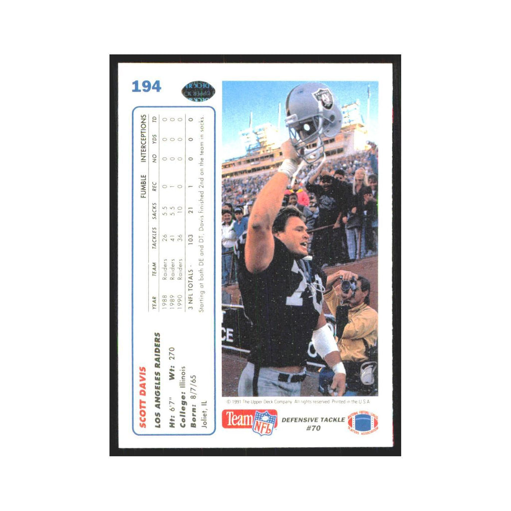 1991 Upper Deck Scott Davis Los Angeles Raiders #194