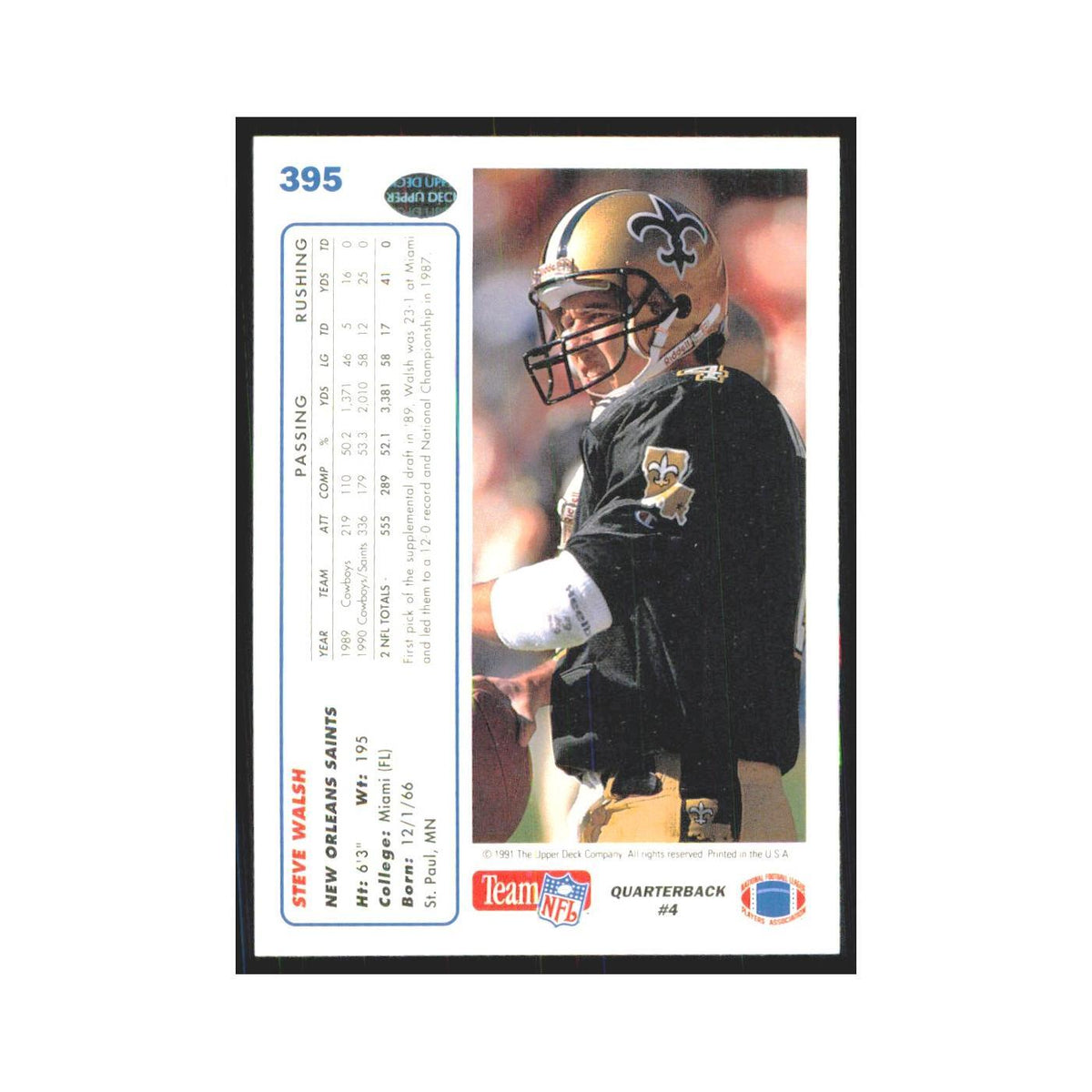 1991 Upper Deck Steve Walsh Saints #395