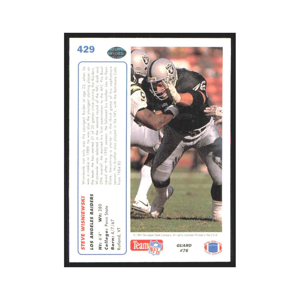 1991 Upper Deck Steve Wisniewski Los Angeles Raiders #429