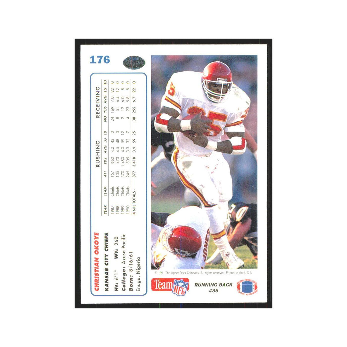 1991 Upper Deck Christian Okoye Chiefs #176