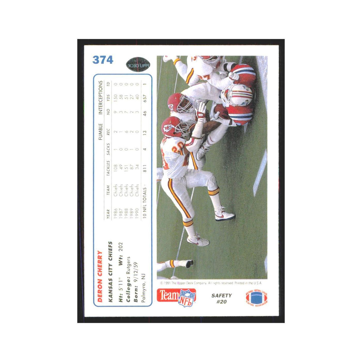 1991 Upper Deck Deron Cherry Chiefs #374