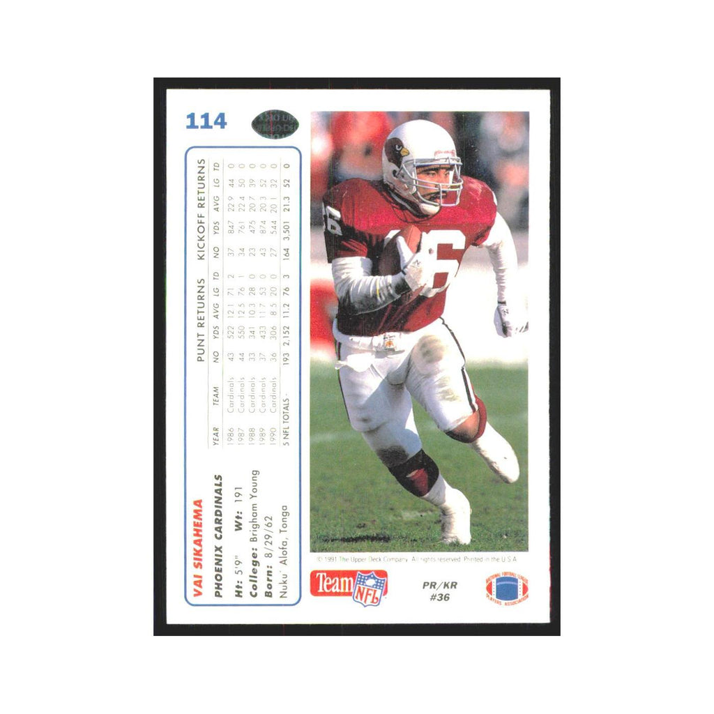 1991 Upper Deck Vai Sikahema Phoenix Cardinals #114