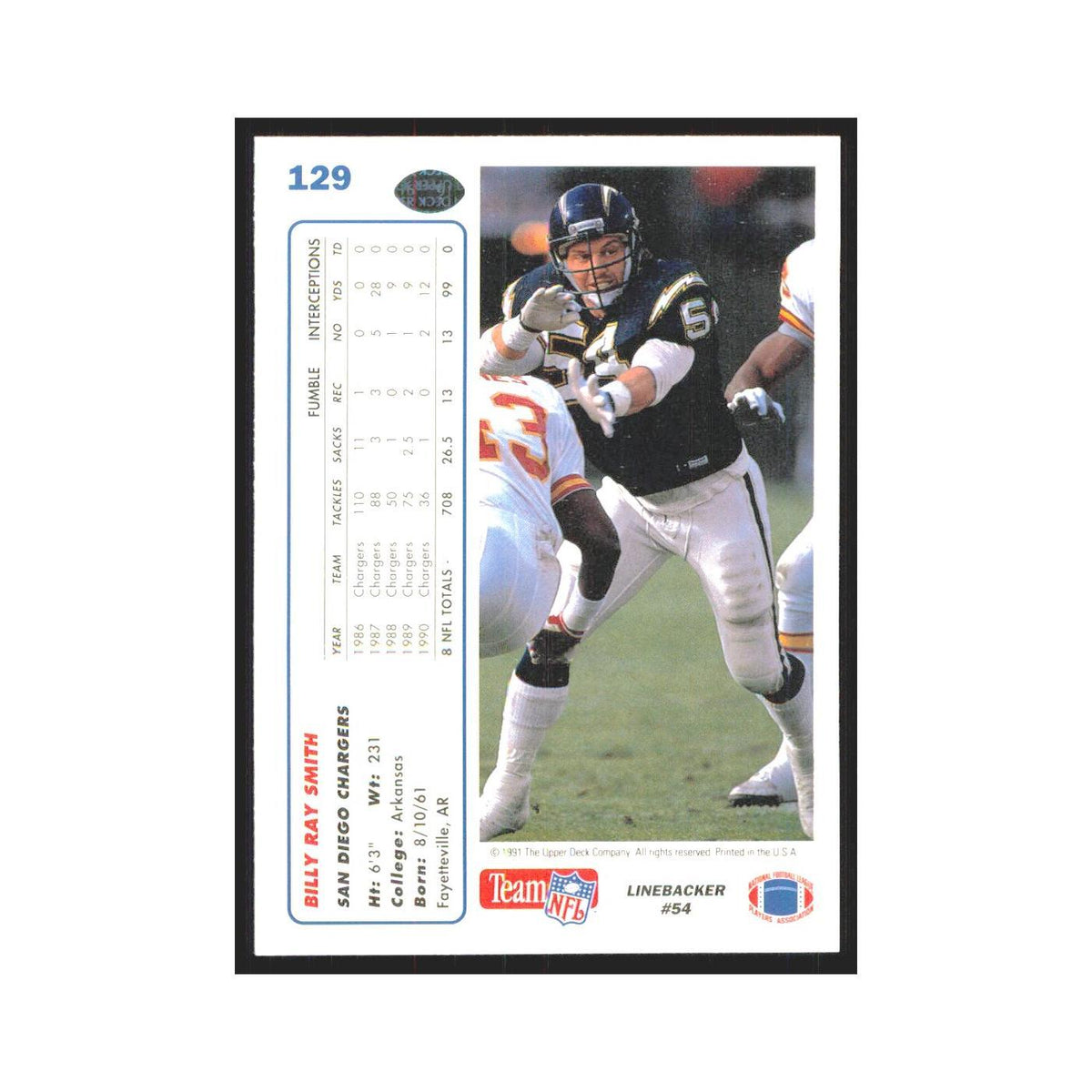 1991 Upper Deck Billy Ray Smith San Diego Chargers #129