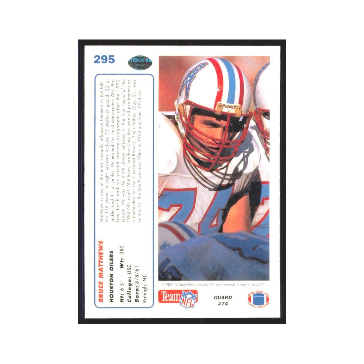 1991 Upper Deck Bruce Matthews Houston Oilers #295