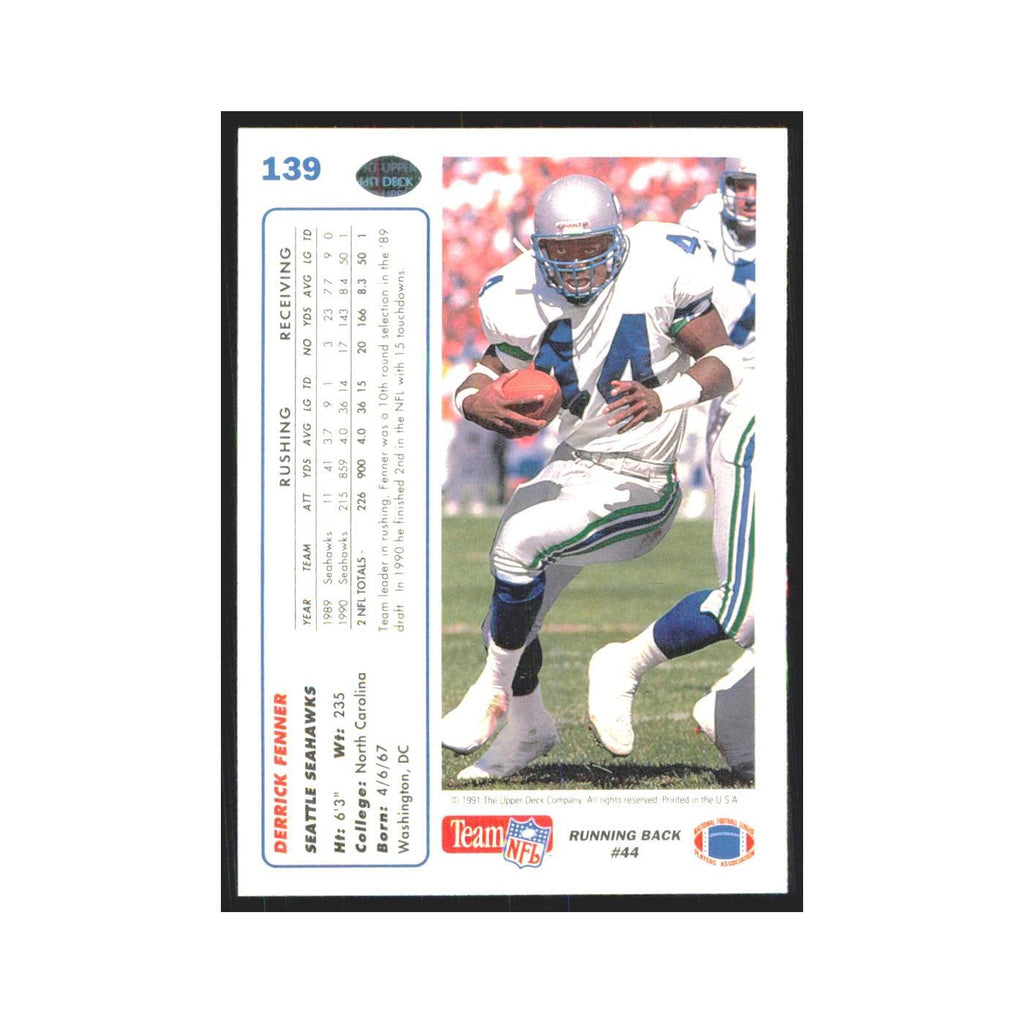 1991 Upper Deck Derrick Fenner Seahawks #139