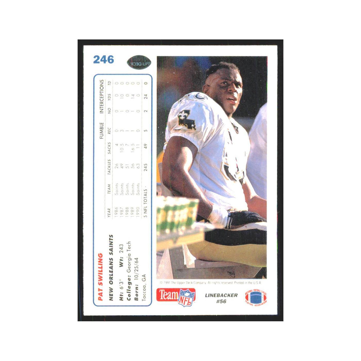1991 Upper Deck Pat Swilling Saints #246