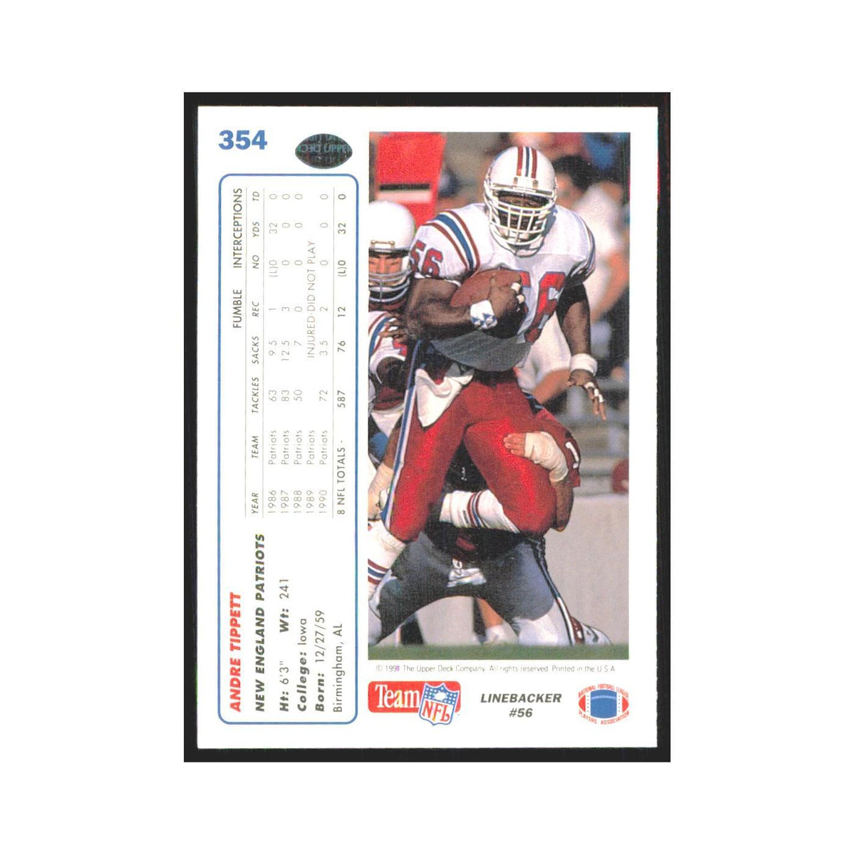 1991 Upper Deck Andre Tippett Patriots #354