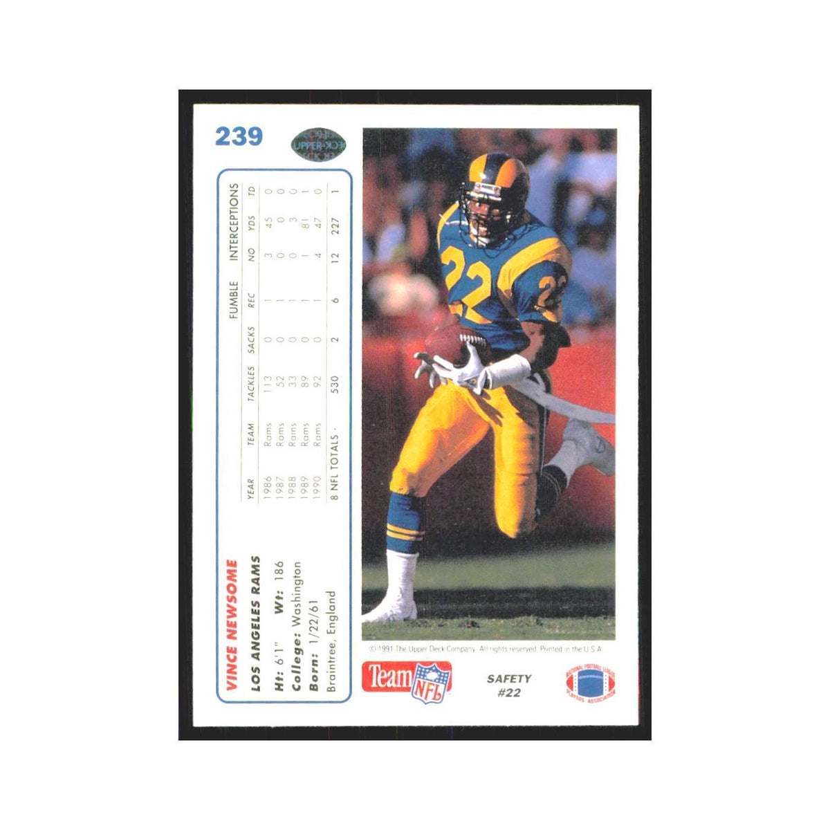 1991 Upper Deck Vince Newsome Rams #239