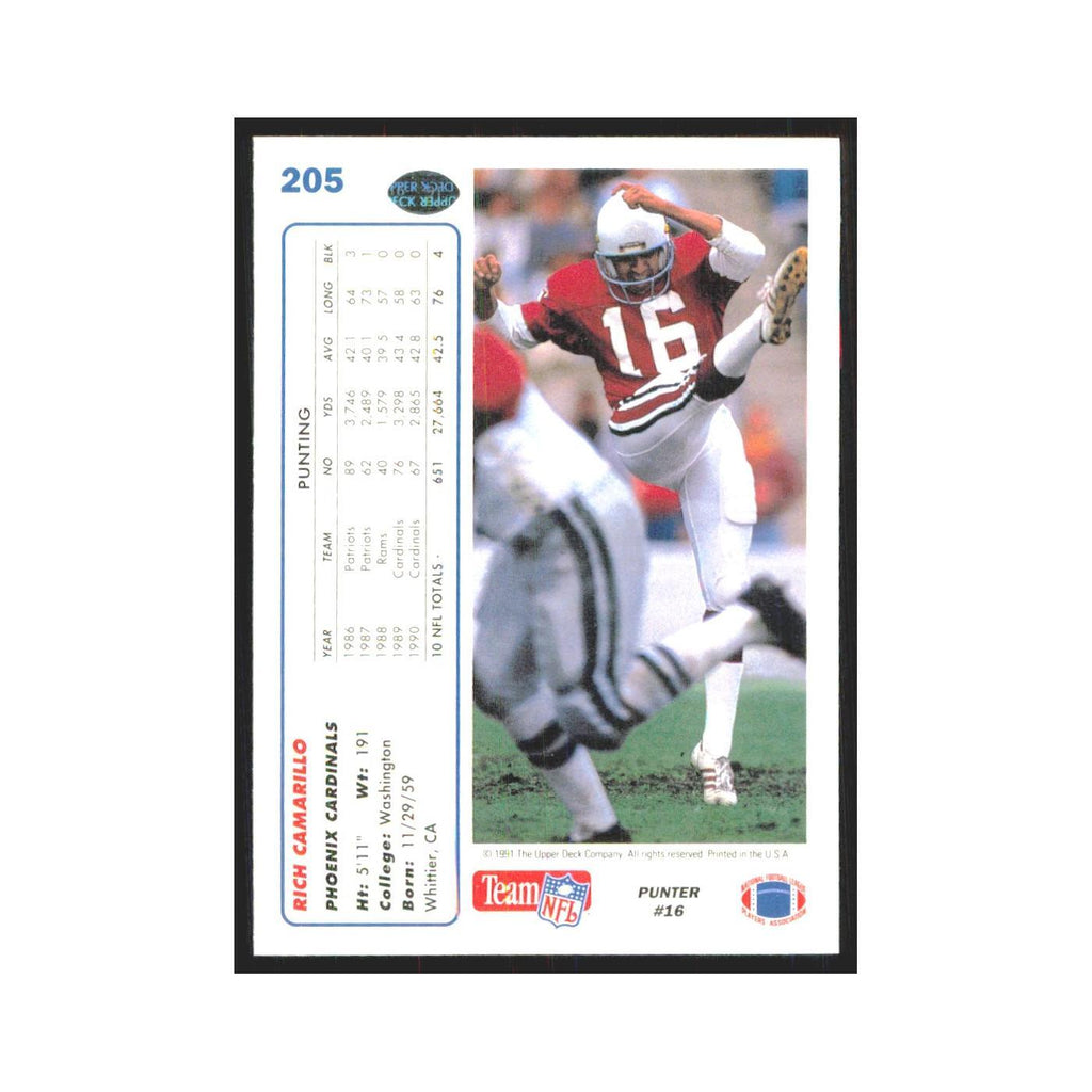 1991 Upper Deck Rich Camarillo Phoenix Cardinals #205