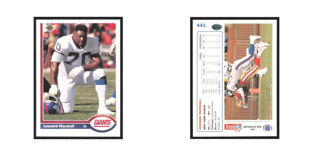 1991 Upper Deck Leonard Marshall Giants #441