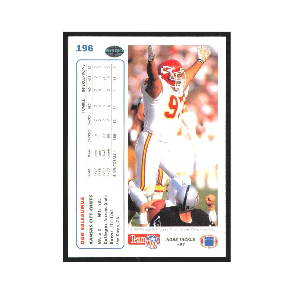 1991 Upper Deck Dan Saleaumua Chiefs #196