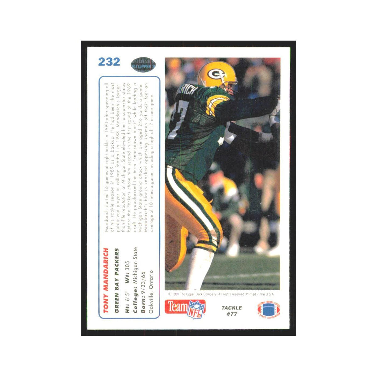 1991 Upper Deck Tony Mandarich Packers #232