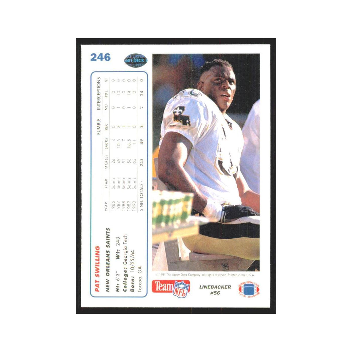 1991 Upper Deck Pat Swilling Saints #246