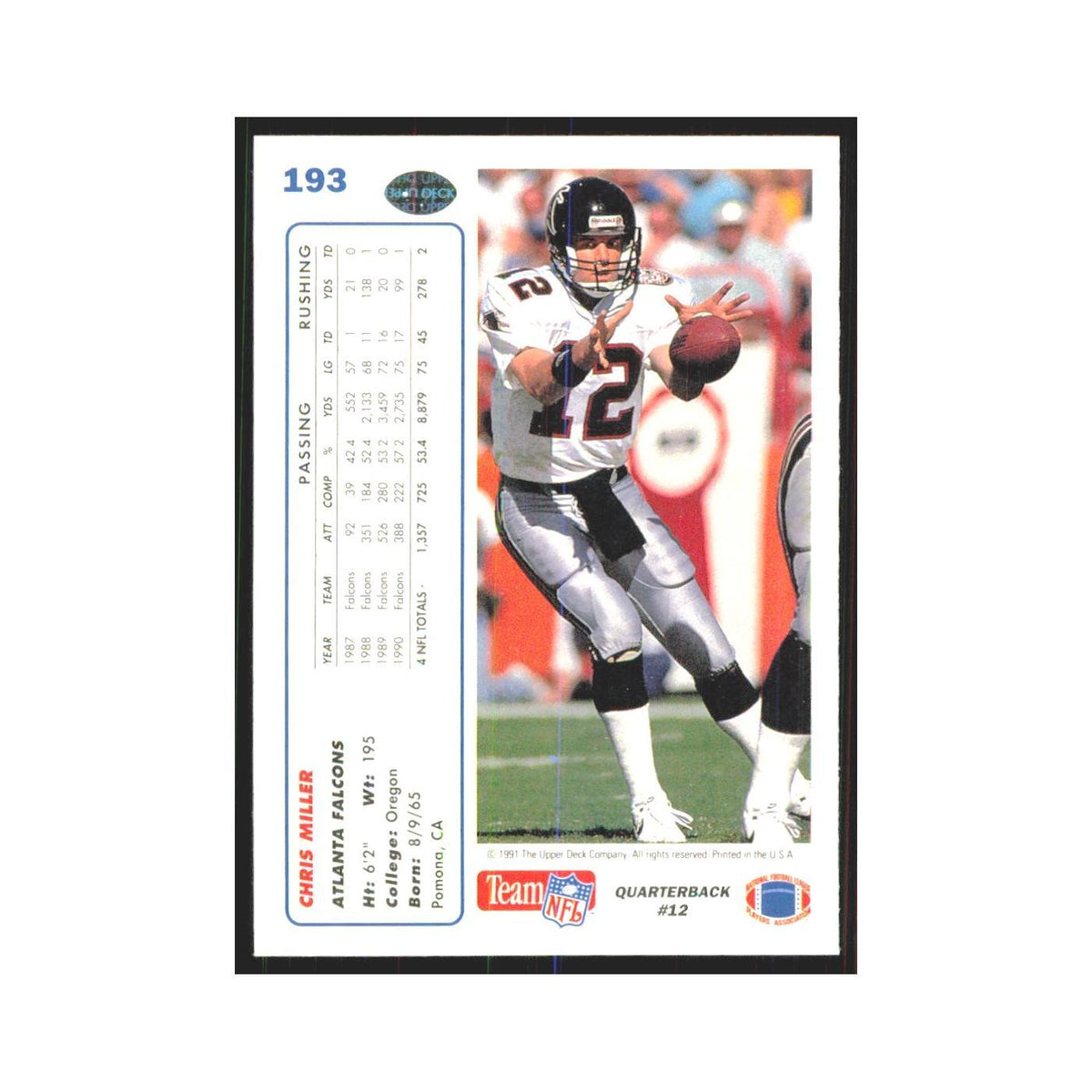 1991 Upper Deck Chris Miller Falcons #193