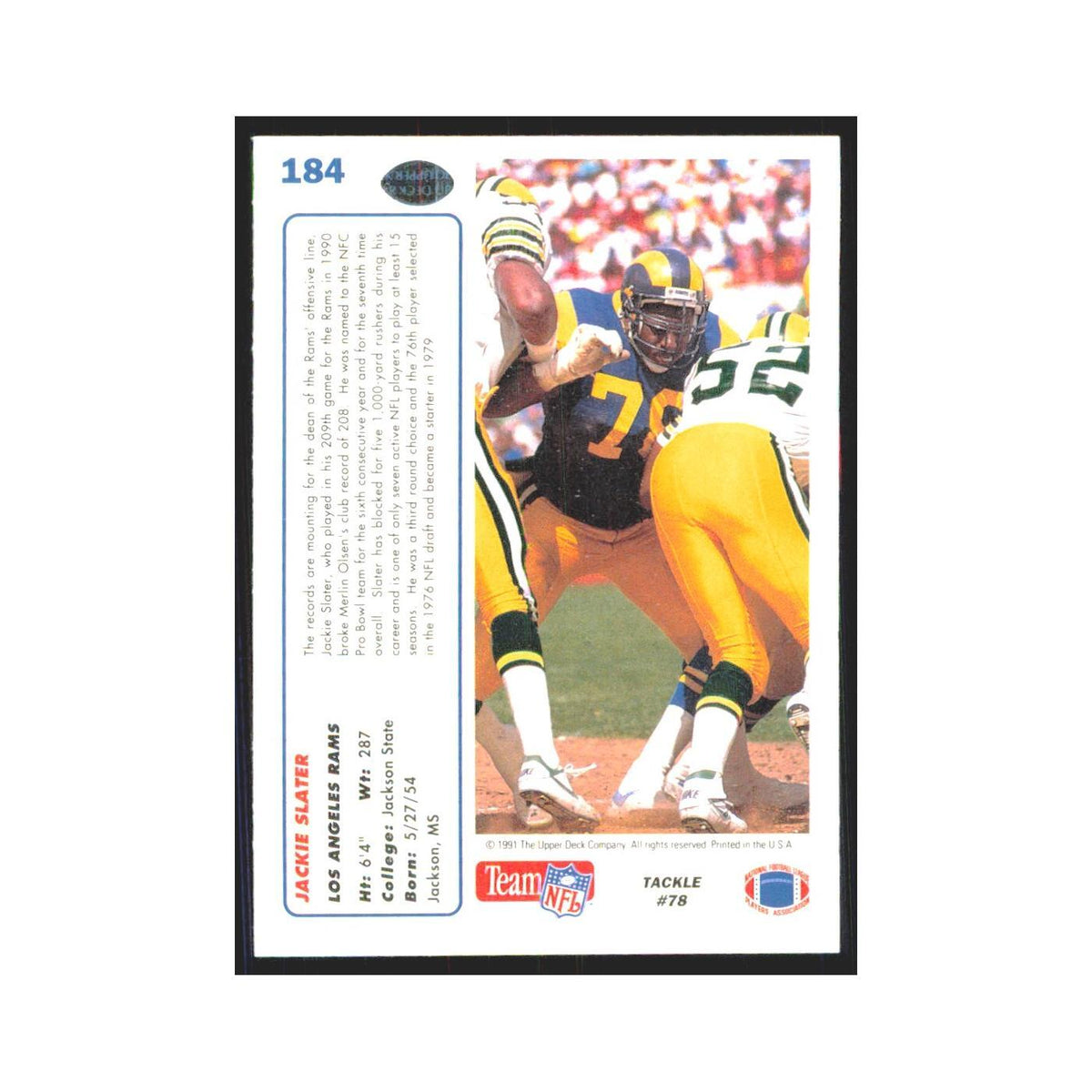 1991 Upper Deck Jackie Slater Rams #184