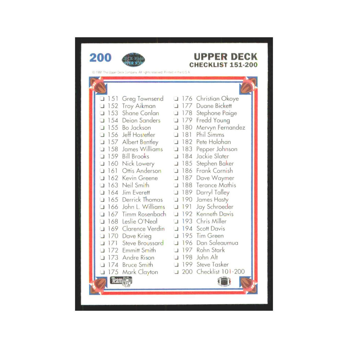 1991 Upper Deck Checklist 151-200 #200