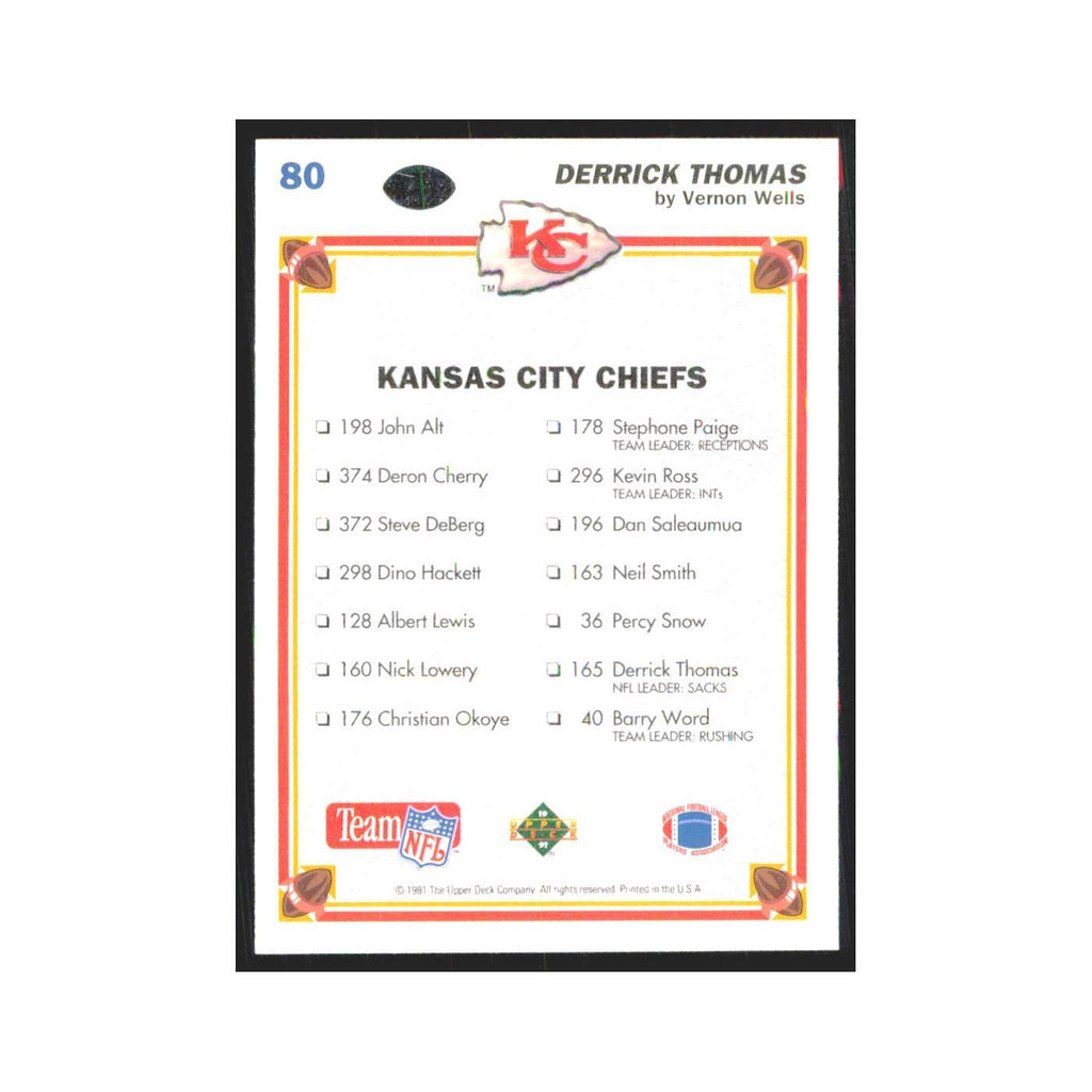1991 Upper Deck Derrick Thomas Chiefs #80