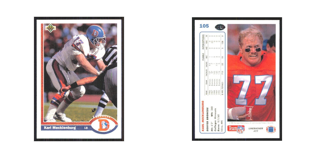 1991 Upper Deck Karl Mecklenburg Broncos #105