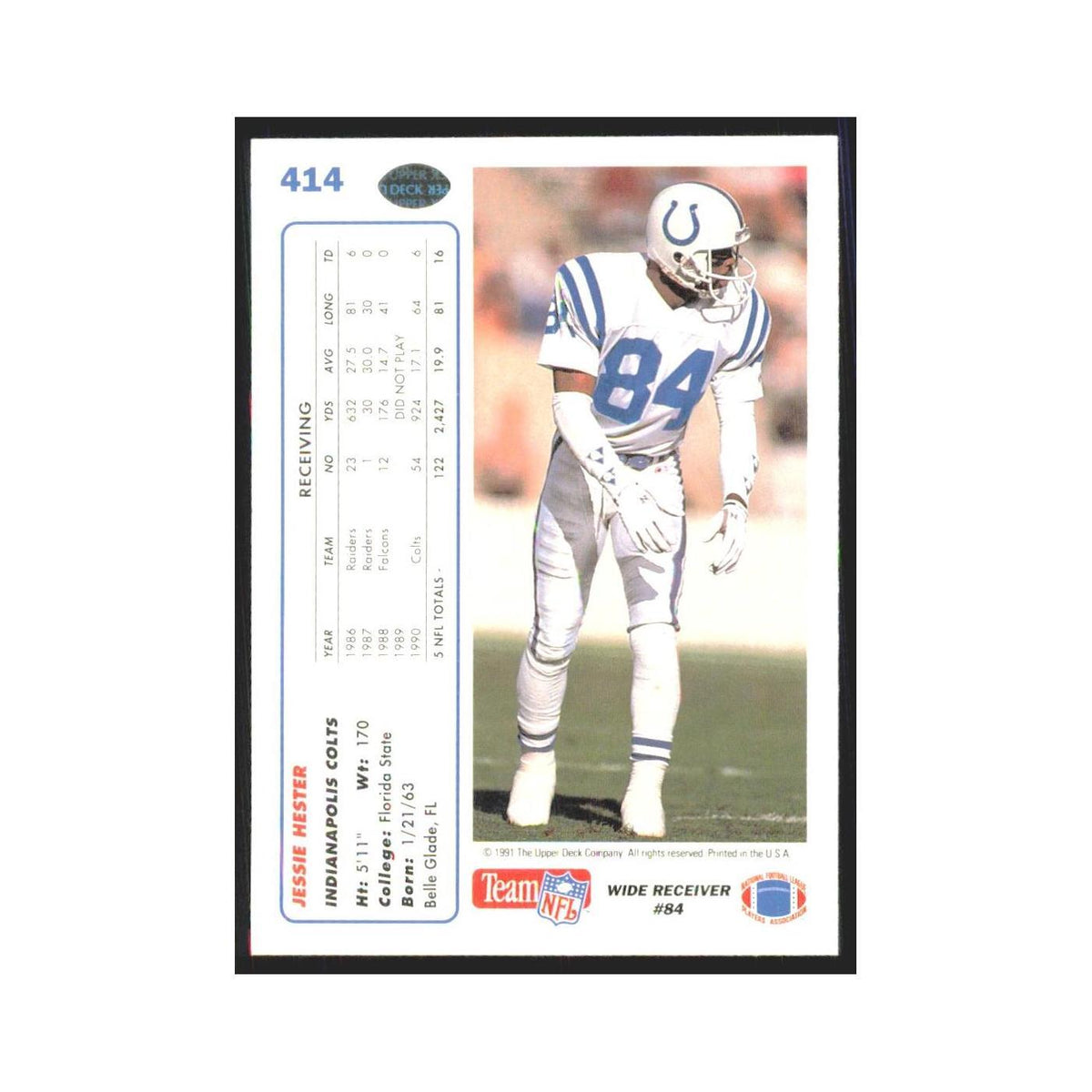 1991 Upper Deck Jessie Hester Colts #414