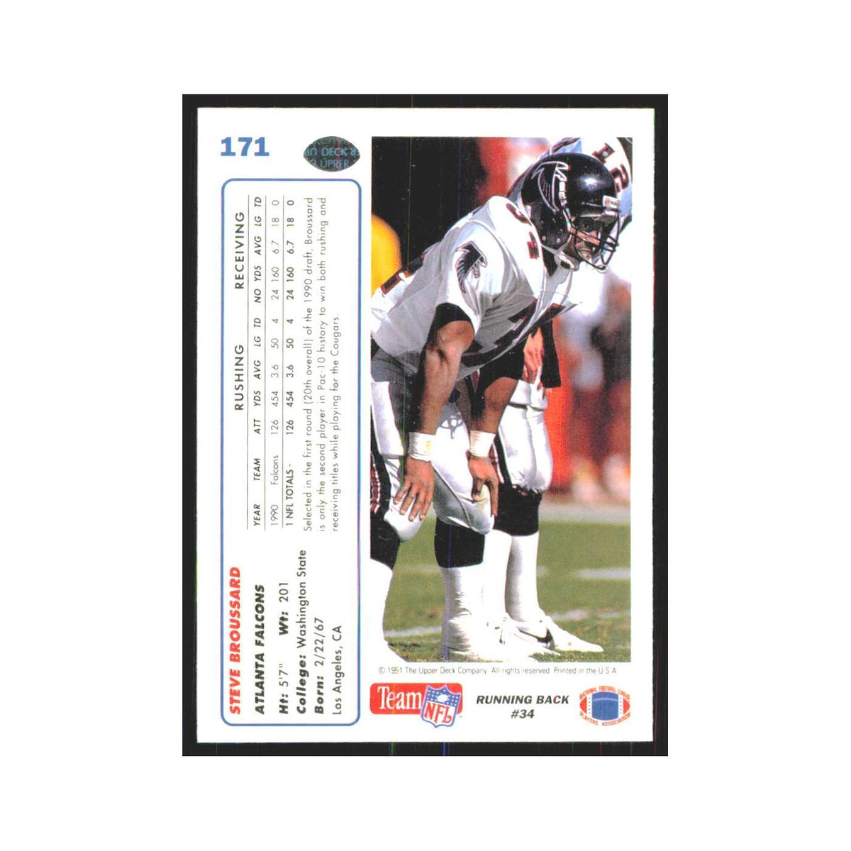 1991 Upper Deck Steve Broussard Falcons #171