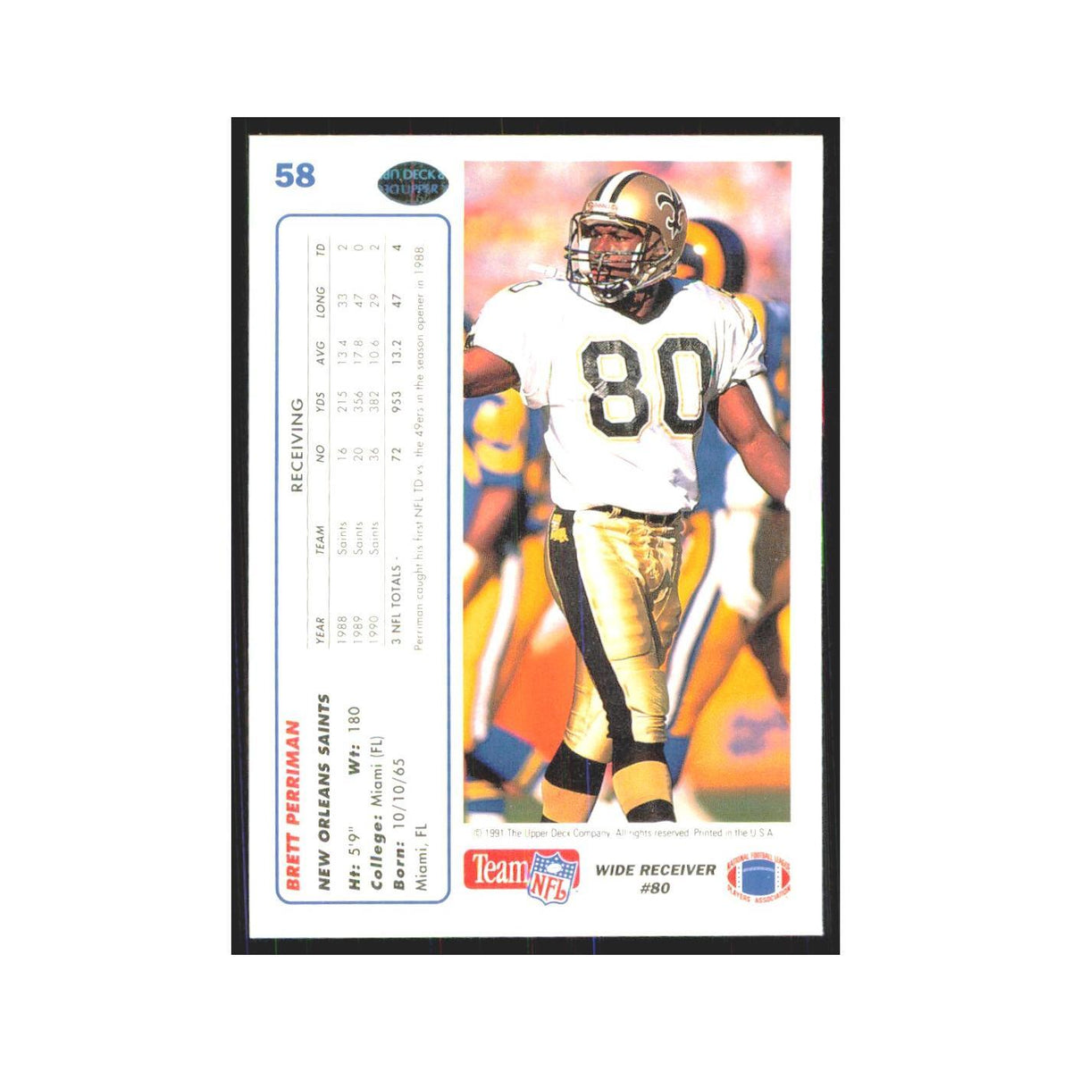 1991 Upper Deck Brett Perriman Saints #58