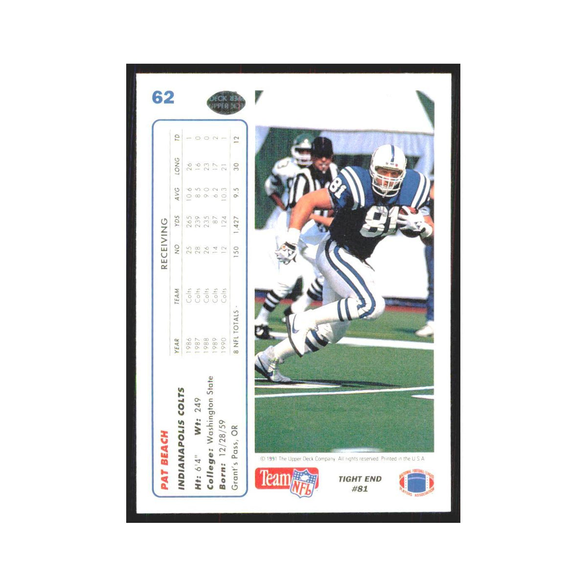 1991 Upper Deck Pat Beach Colts #62