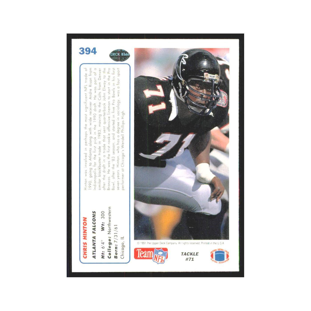 1991 Upper Deck Chris Hinton Falcons #394
