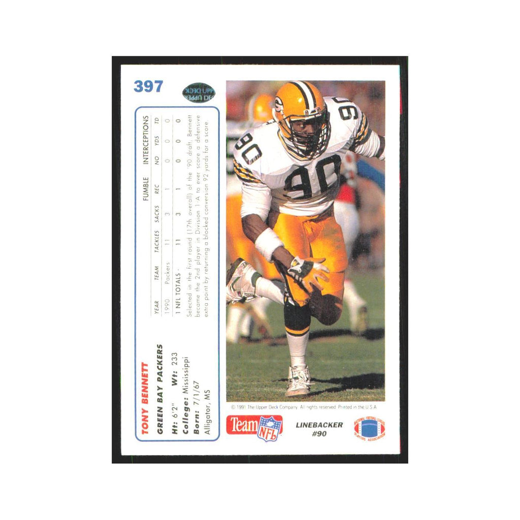 1991 Upper Deck Tony Bennett Packers #397