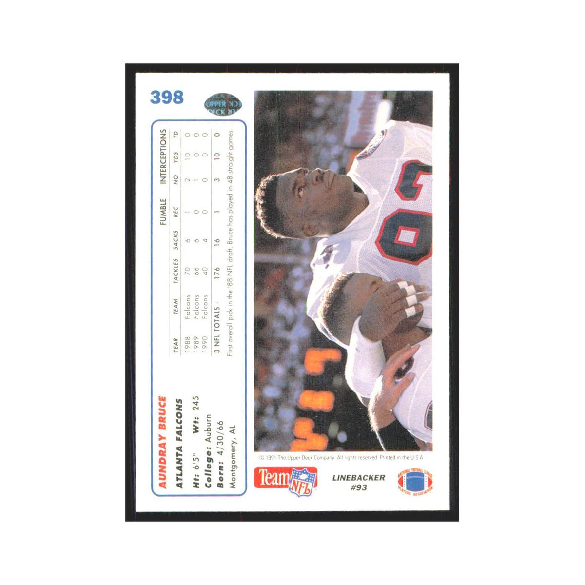 1991 Upper Deck Aundray Bruce Falcons #398