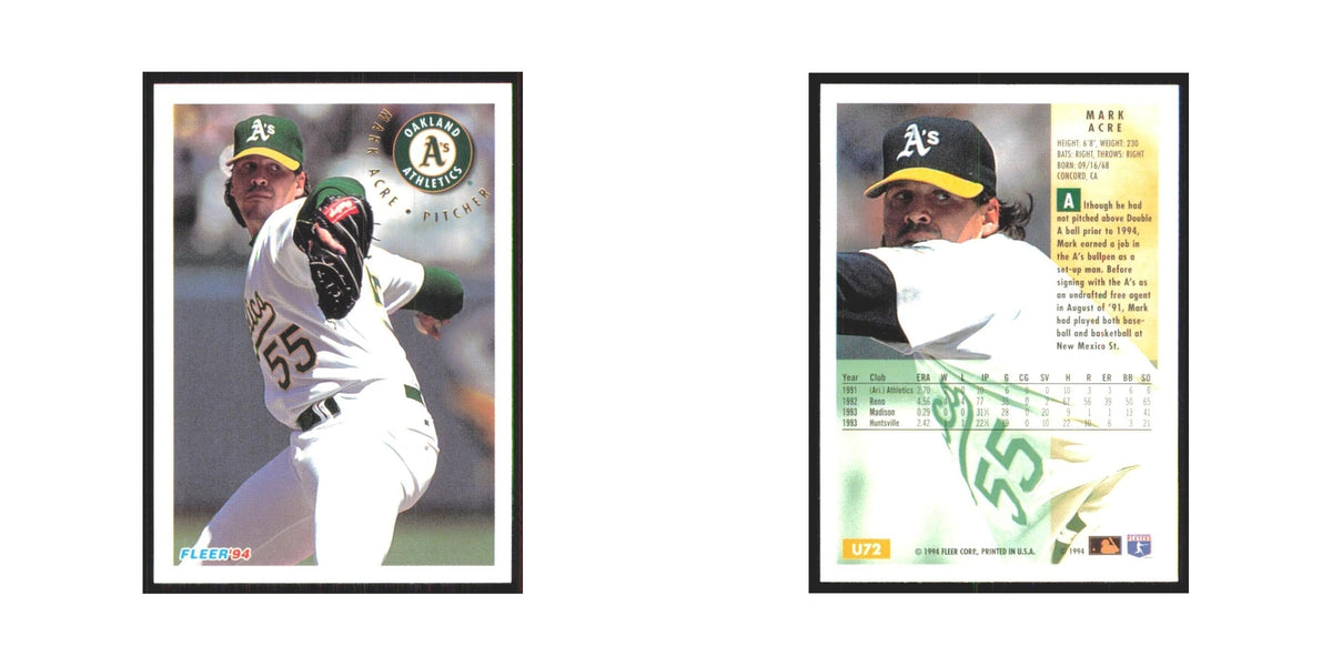 Mark Acre Rookie 1994 Fleer Update #U72 Oakland Athletics Baseball Card NM