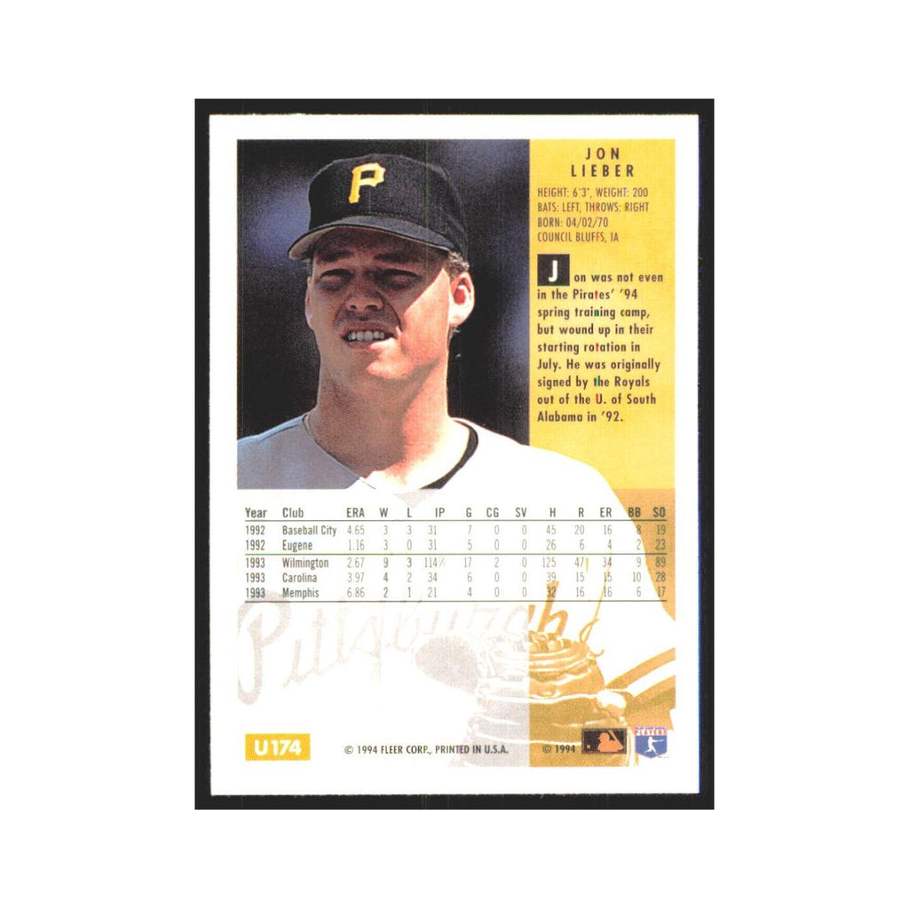 Jon Lieber 1994 Fleer Update #U174 Pittsburgh Pirates Baseball Card NM