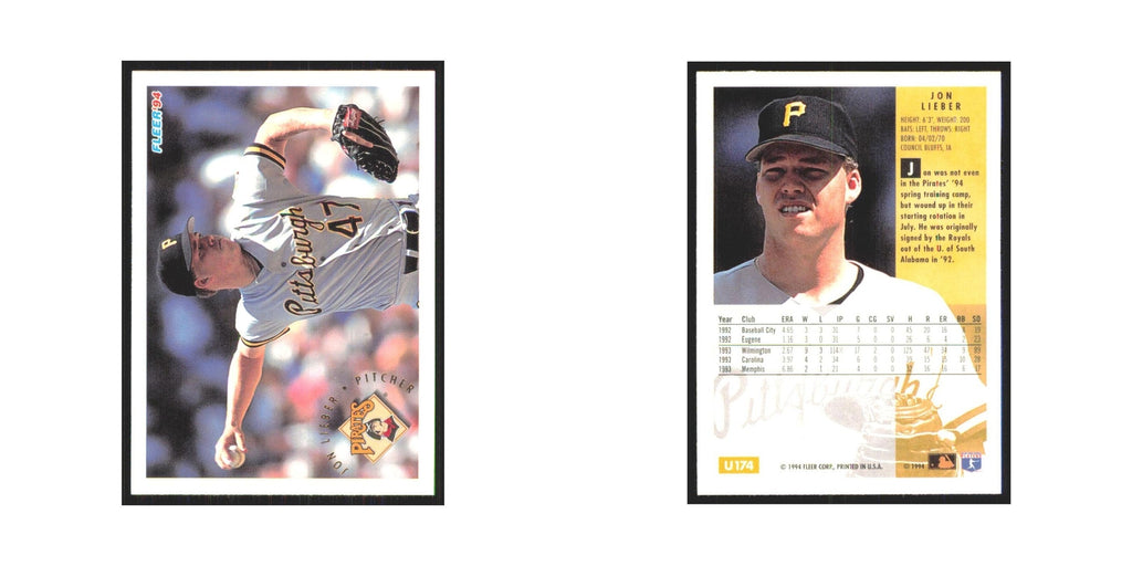 Jon Lieber 1994 Fleer Update #U174 Pittsburgh Pirates Baseball Card NM