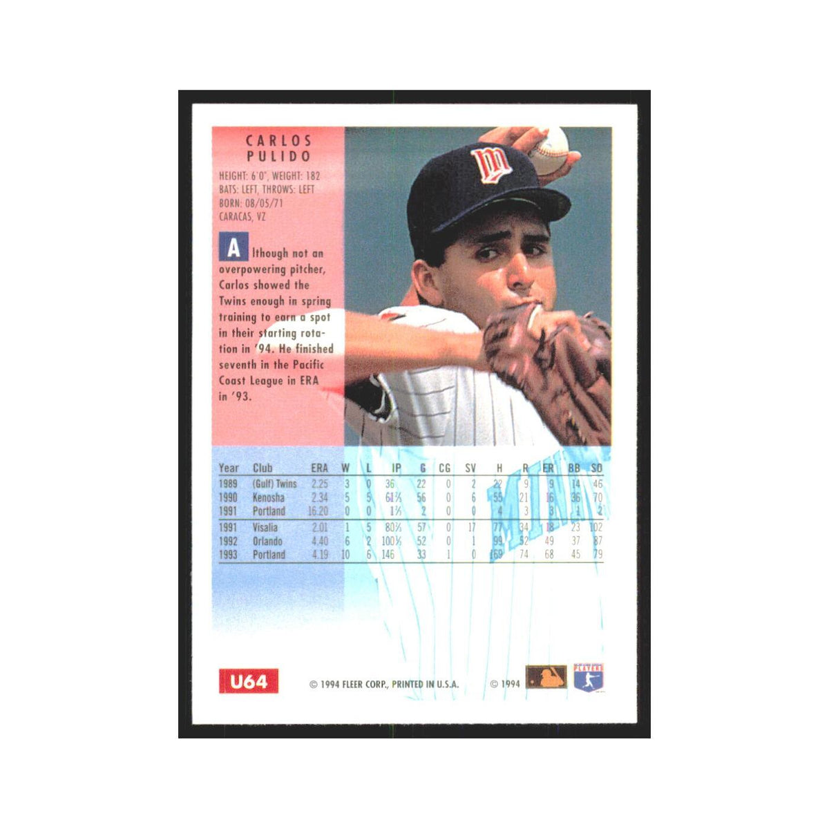 Carlos Pulido Rookie 1994 Fleer Update #U64 Minnesota Twins Baseball Card NM