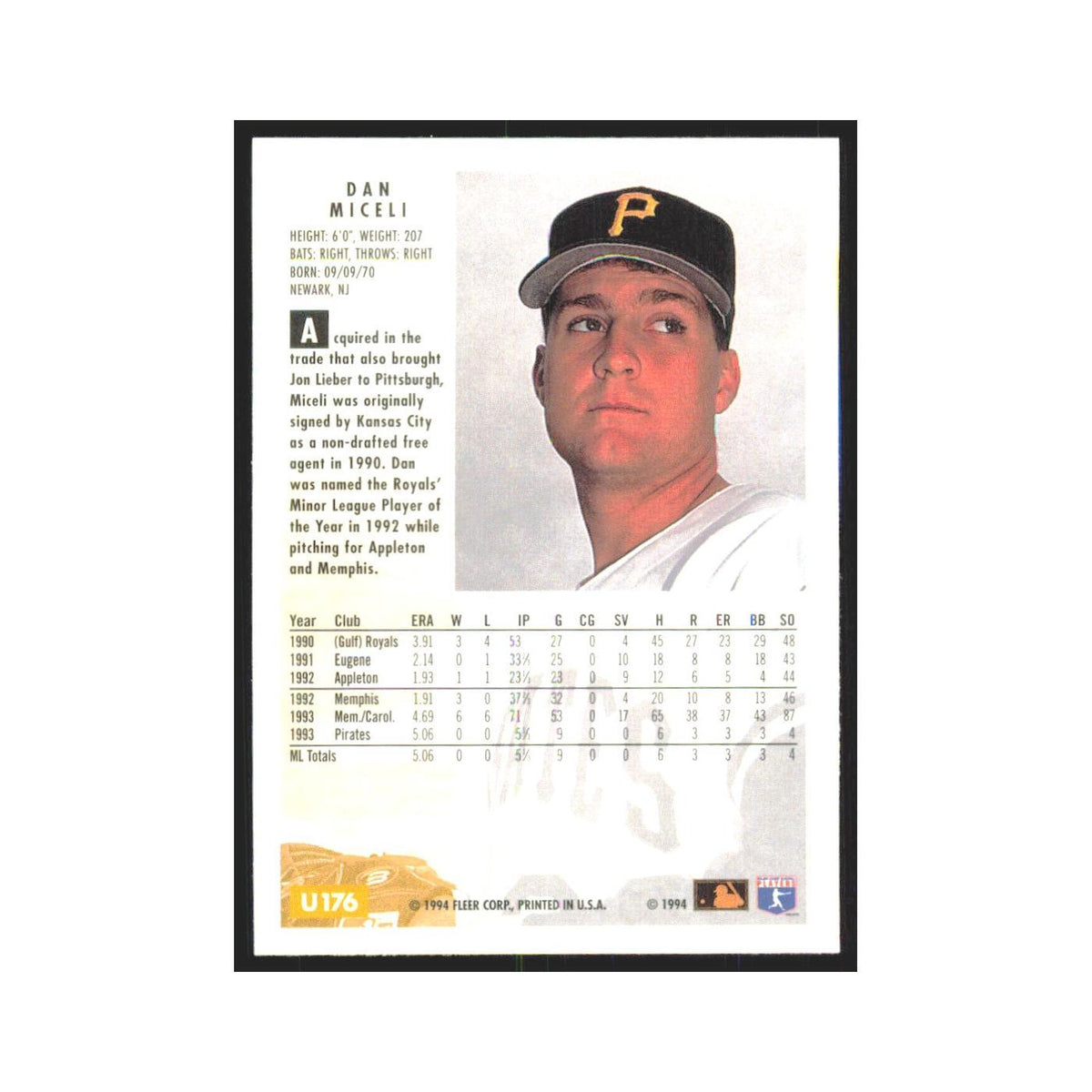 Dan Miceli 1994 Fleer Update #U176 Pittsburgh Pirates Baseball Card NM