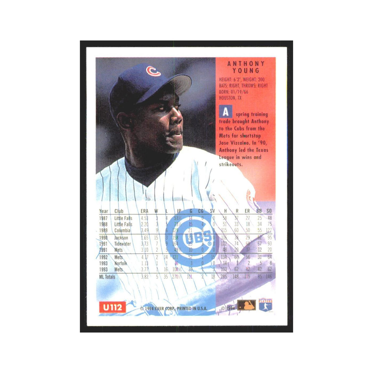 Anthony Young 1994 Fleer Update #U112 Chicago Cubs Baseball Card NM