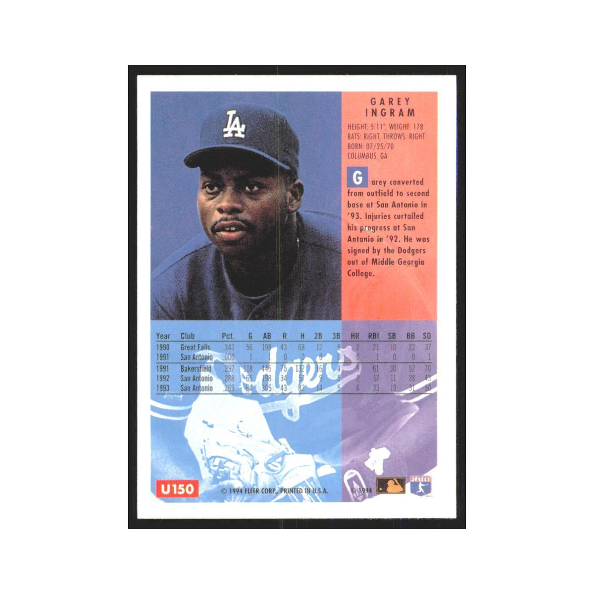 Garey Ingram Rookie 1994 Fleer Update #U150 Los Angeles Dodgers Baseball Card NM