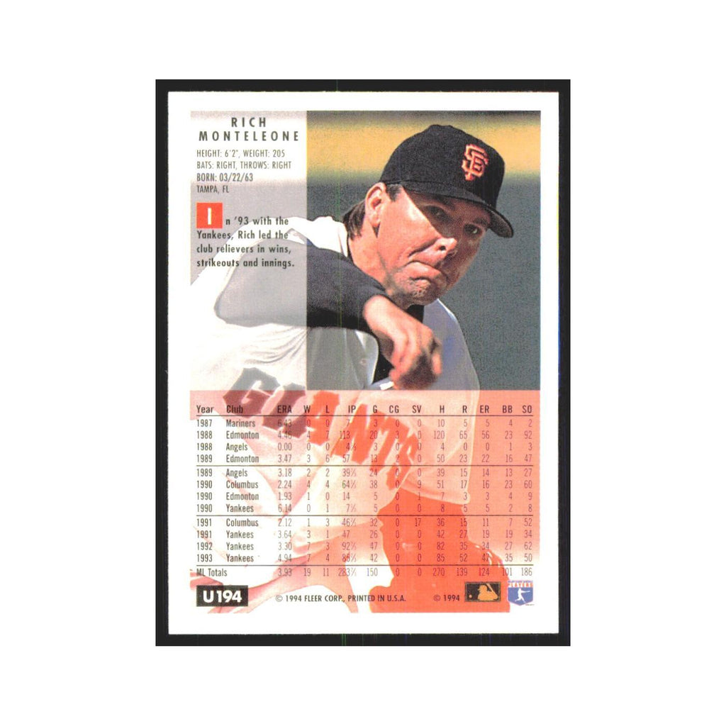 Rich Monteleone 1994 Fleer Update #U194 San Francisco Giants Baseball Card NM