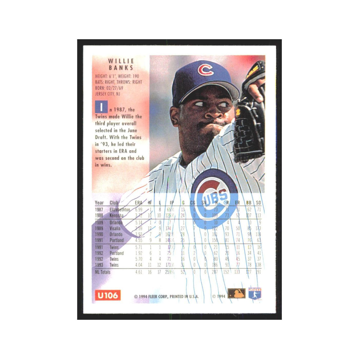 Willie Banks 1994 Fleer Update #U106 Chicago Cubs Baseball Card NM