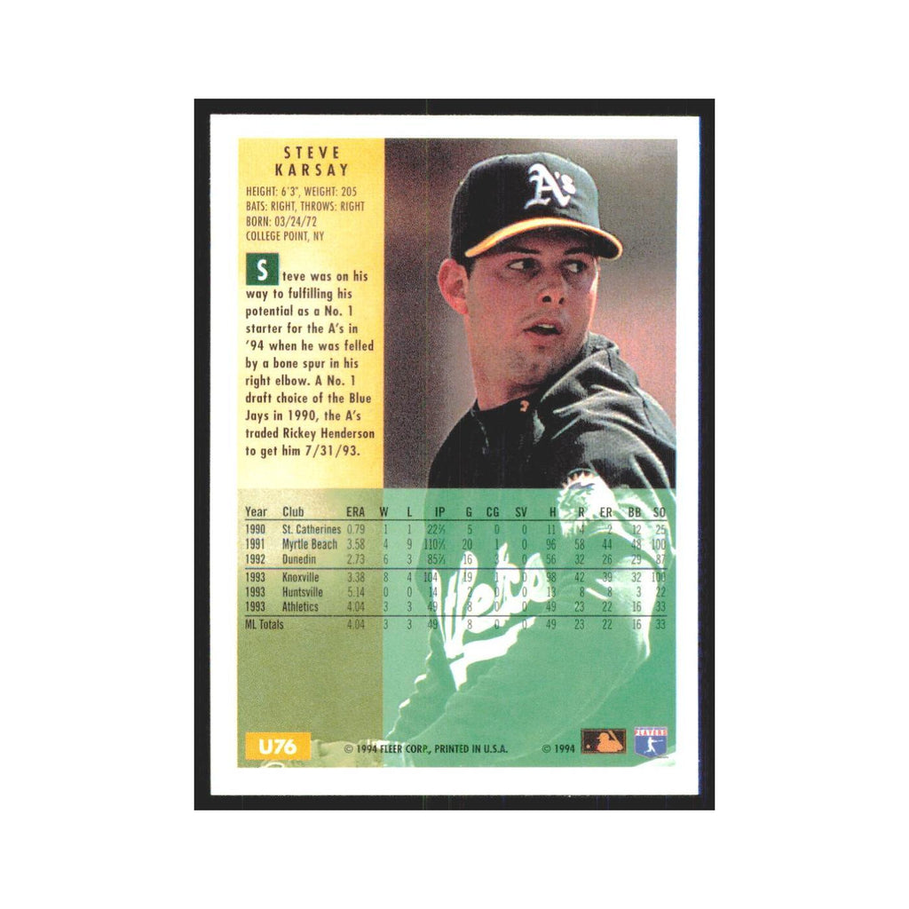 Steve Karsay 1994 Fleer Update #U76 Oakland Athletics Baseball Card NM