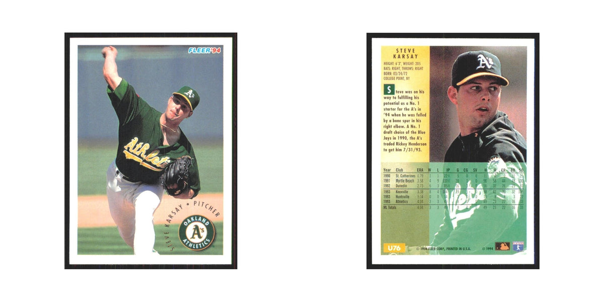 Steve Karsay 1994 Fleer Update #U76 Oakland Athletics Baseball Card NM