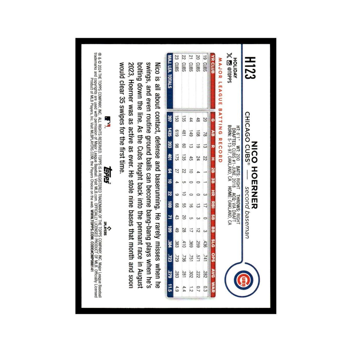 Nico Hoerner 2024 Topps Holiday #H123 Chicago Cubs Baseball Card NM