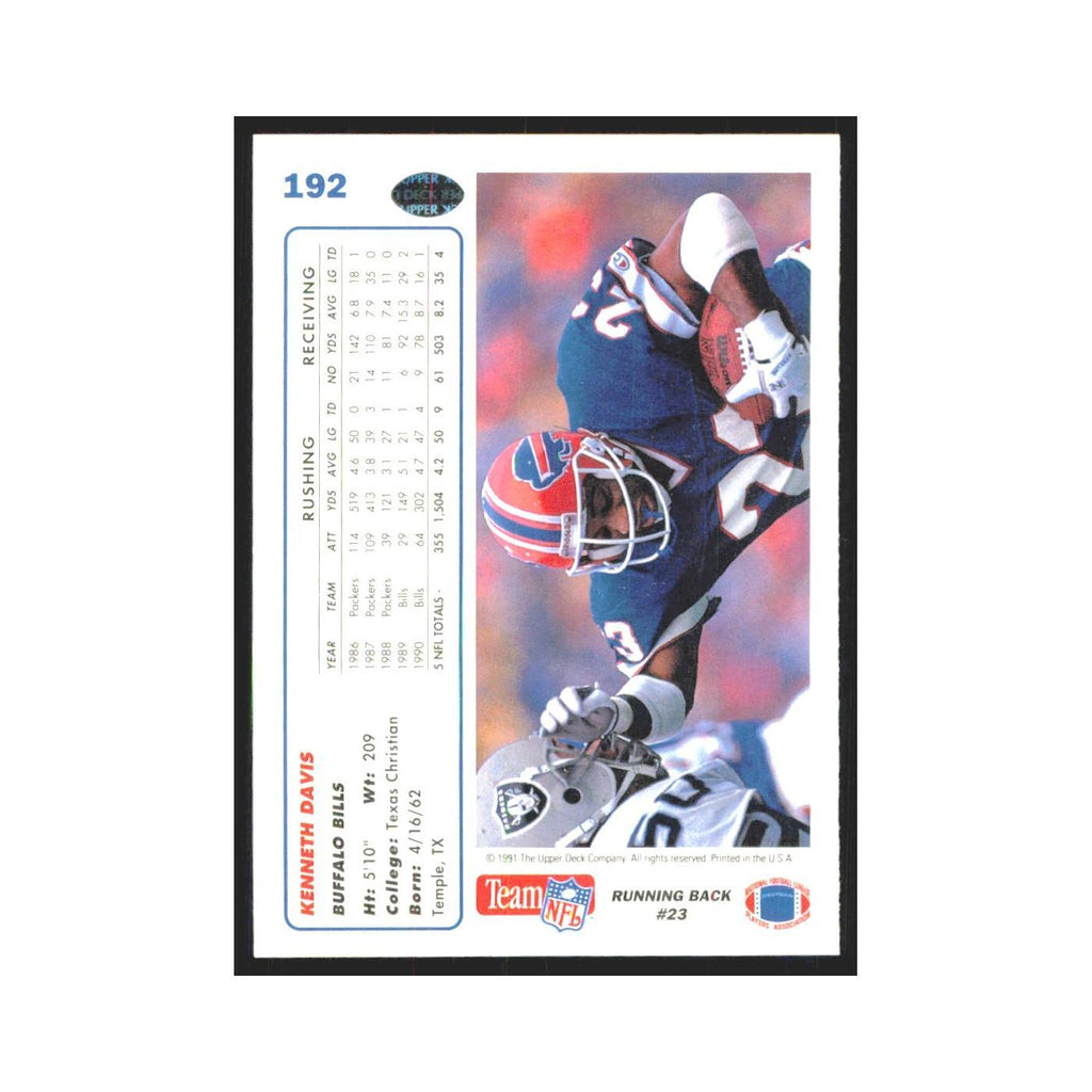 1991 Upper Deck Kenneth Davis Bills #192