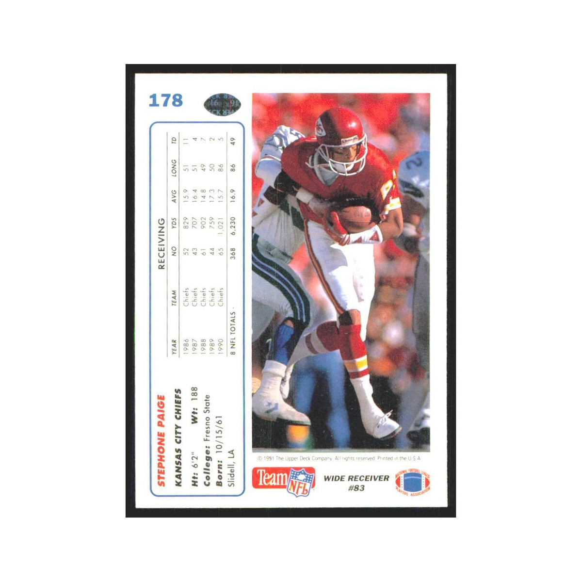 1991 Upper Deck Stephone Paige Chiefs #178