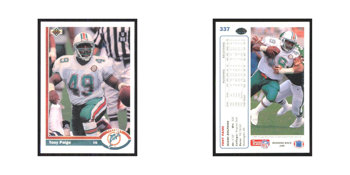 1991 Upper Deck Tony Paige Dolphins #337