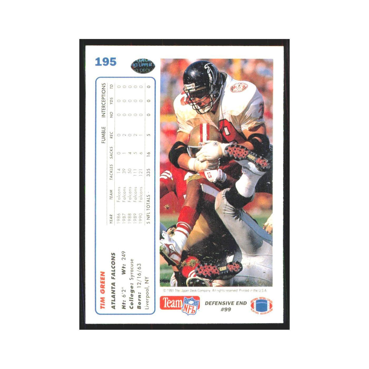1991 Upper Deck Tim Green Falcons #195