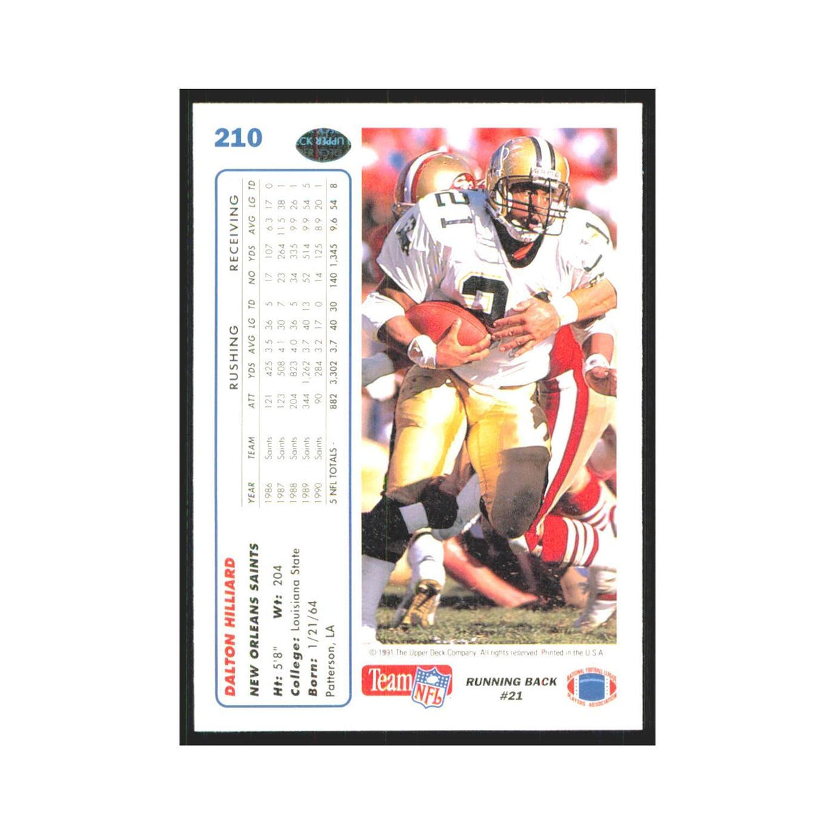 1991 Upper Deck Dalton Hilliard Saints #210