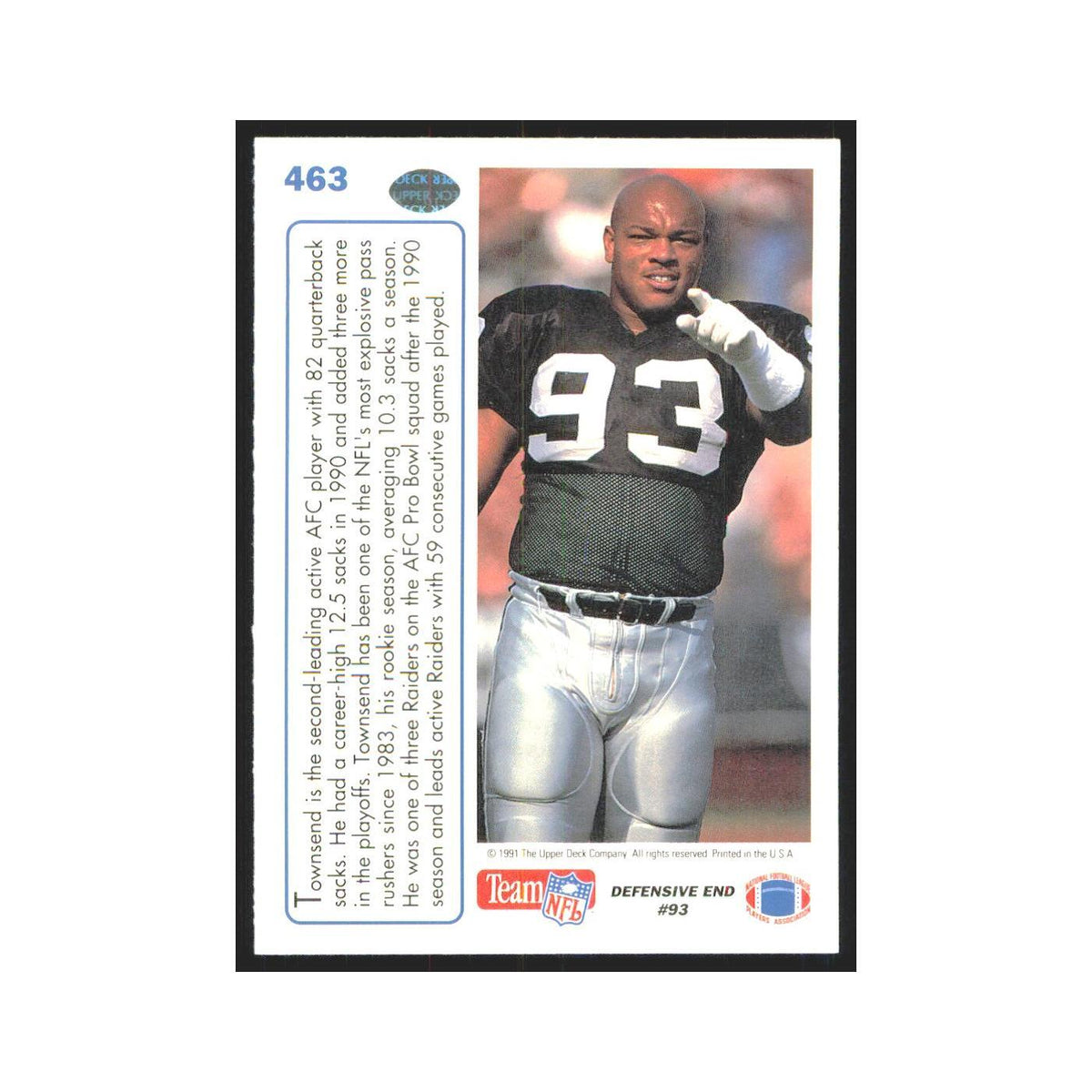 1991 Upper Deck Greg Townsend Los Angeles Raiders #463