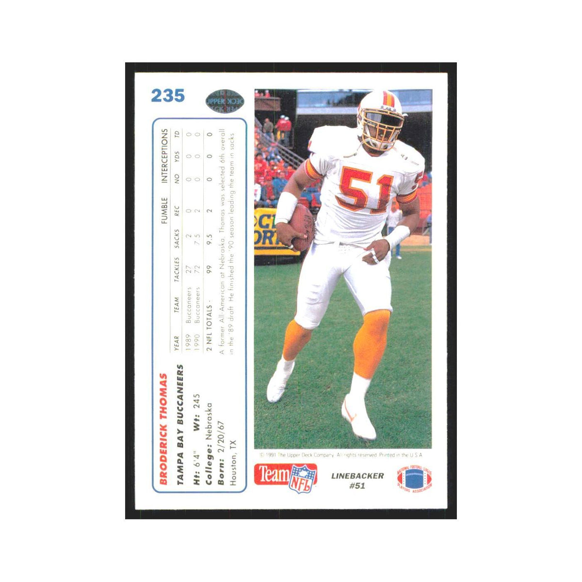 1991 Upper Deck Broderick Thomas Buccaneers #235