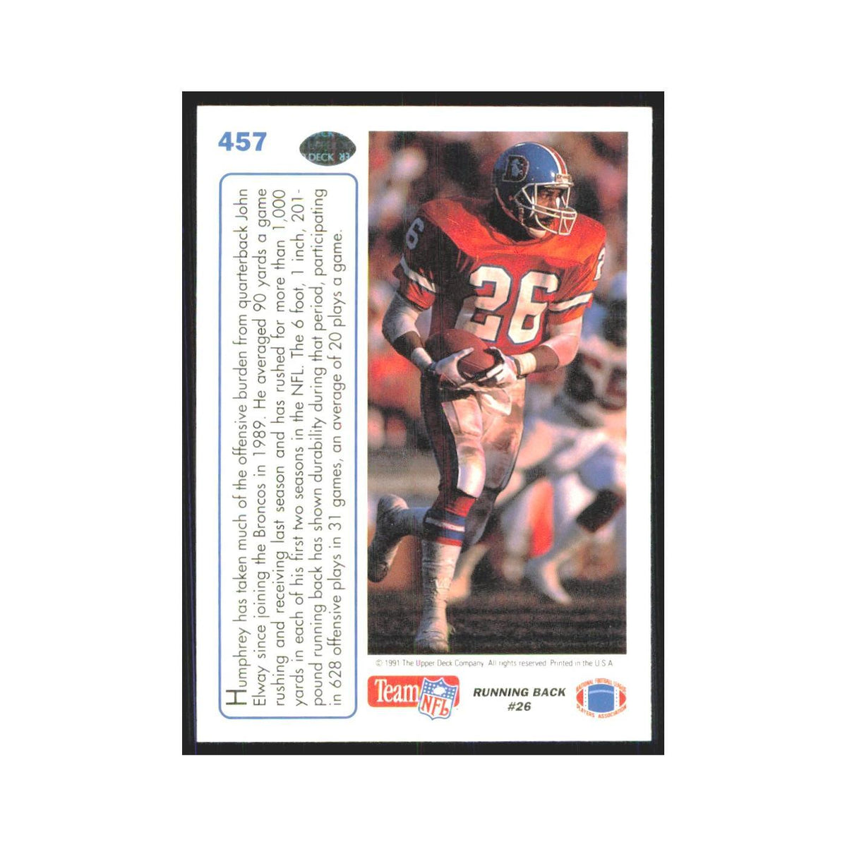 1991 Upper Deck Bobby Humphrey Broncos #457